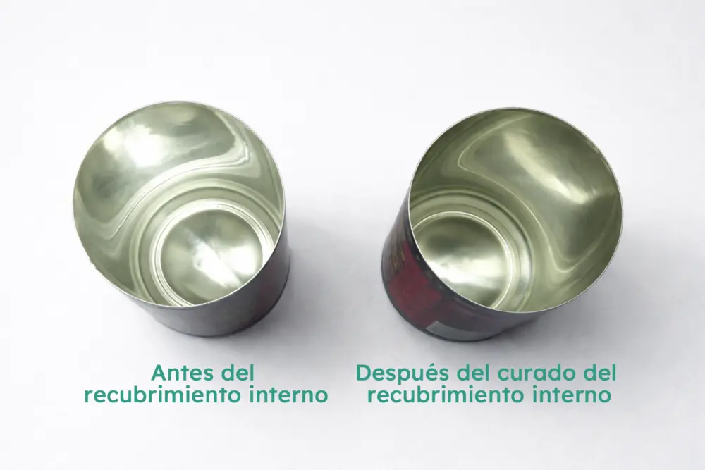Comparación entre lata de aluminio sin recubrimiento interior y con barniz protector