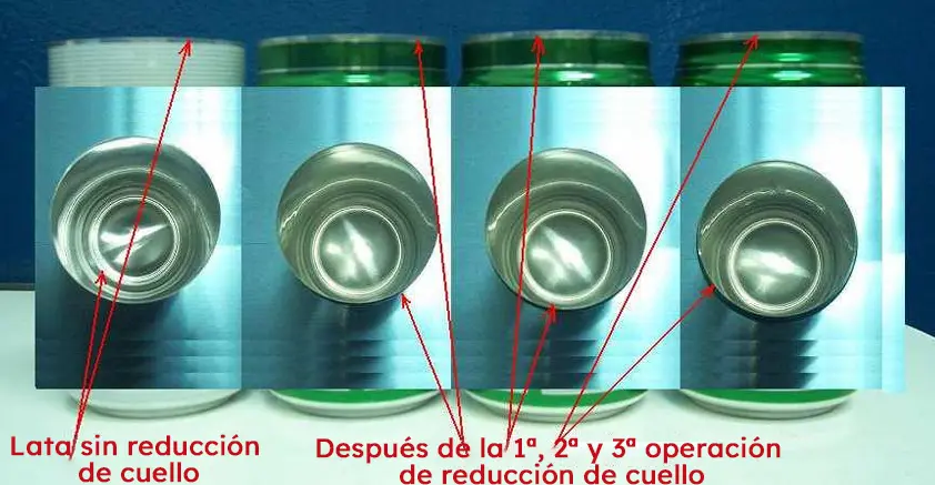 Proceso de estrangulado en la fabricación de latas de aluminio para reducir el diámetro de la boca