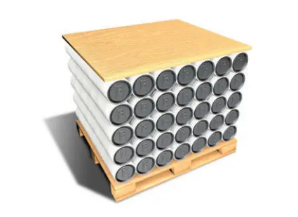 Embalaje y paletizado de tapas de latas de aluminio listas para envío